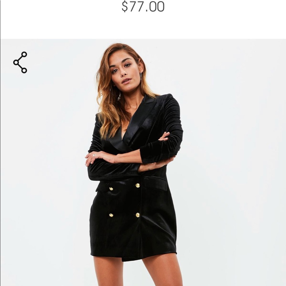 BNWT Missguided black velvet blazer button dress